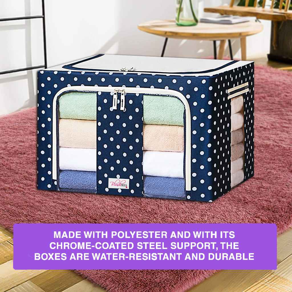 Sxtiyou Oxford Fabric Collapsible Storage Boxes for Clothes/Quilts/Linen with Metal Supports