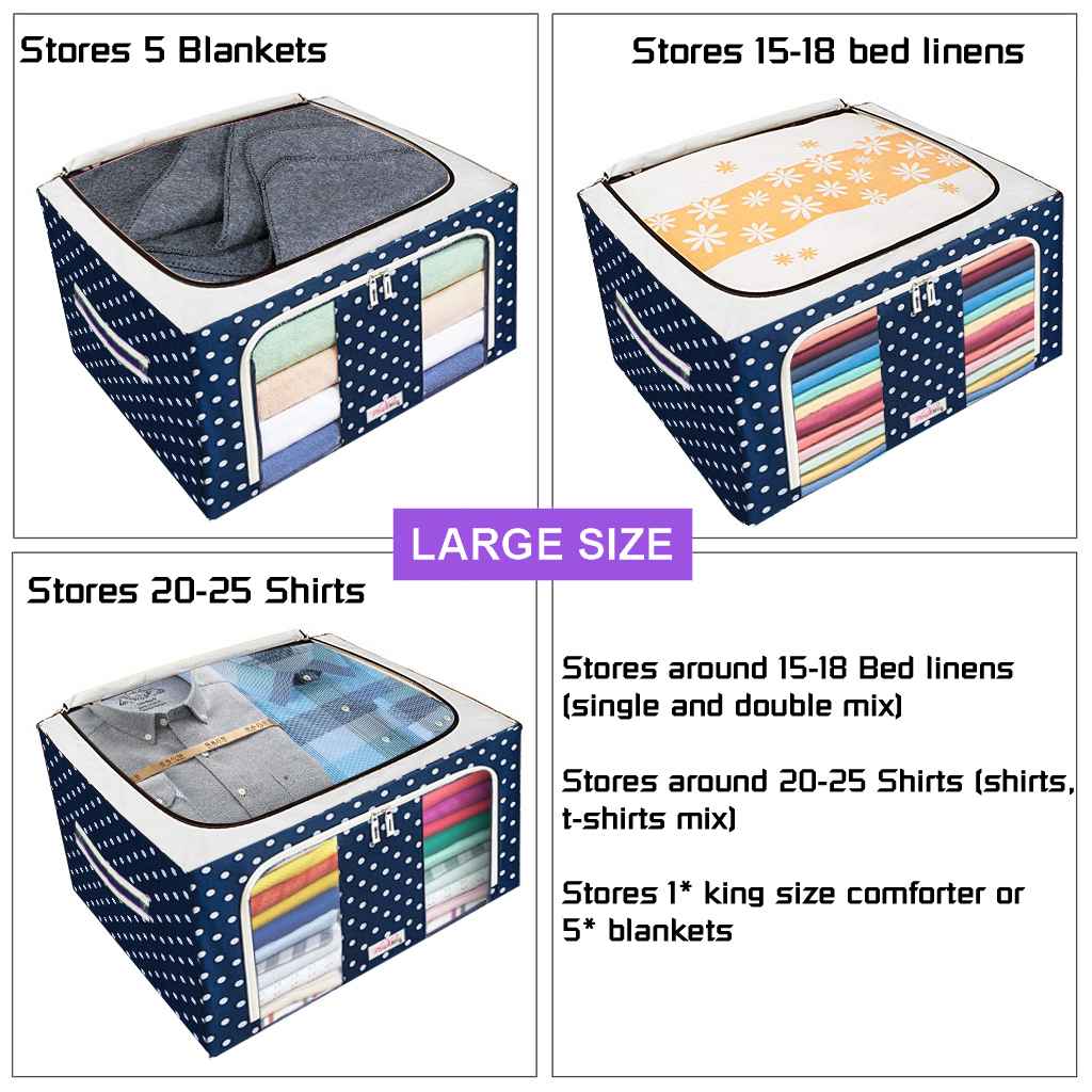 Sxtiyou Oxford Fabric Collapsible Storage Boxes for Clothes/Quilts/Linen with Metal Supports