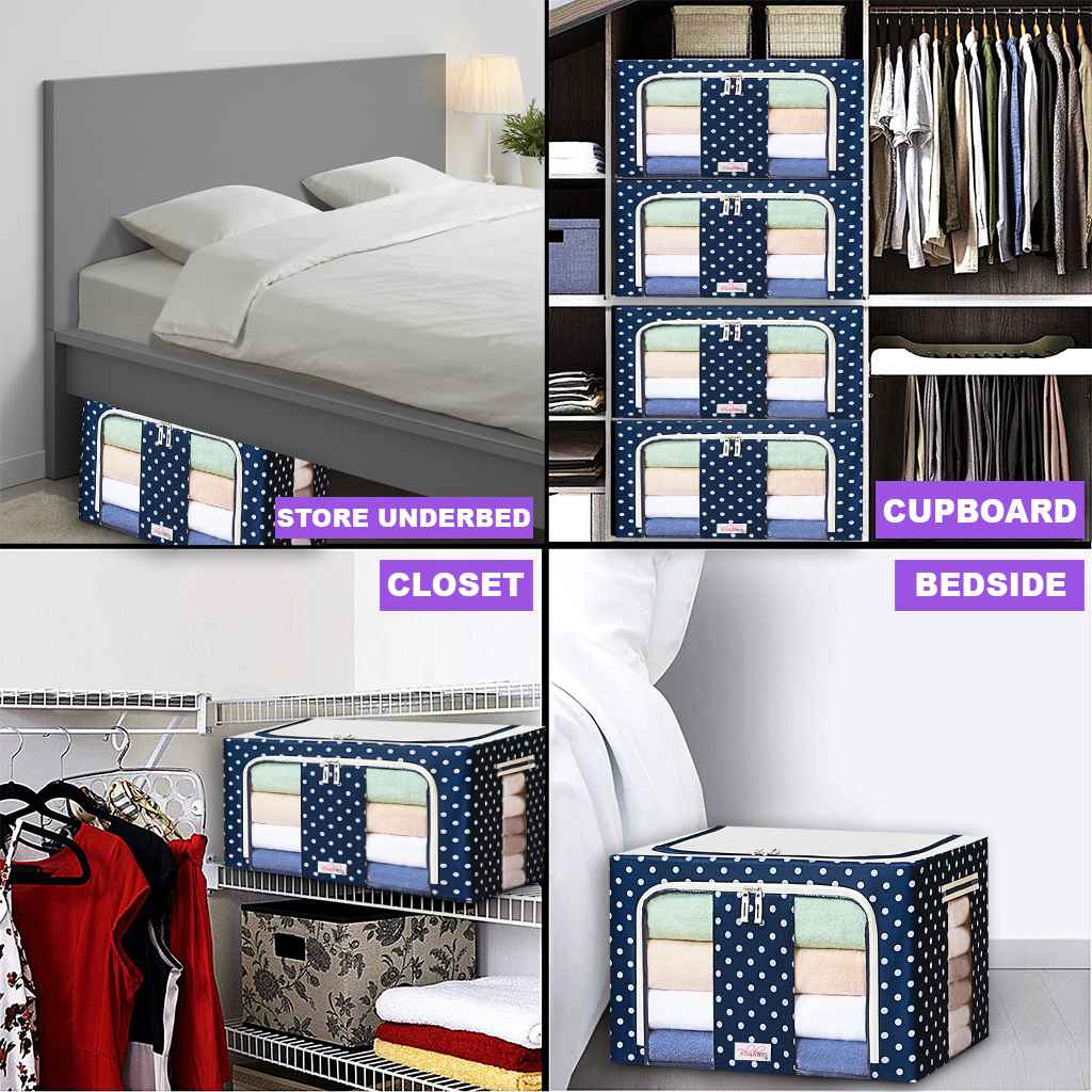 Sxtiyou Oxford Fabric Collapsible Storage Boxes for Clothes/Quilts/Linen with Metal Supports