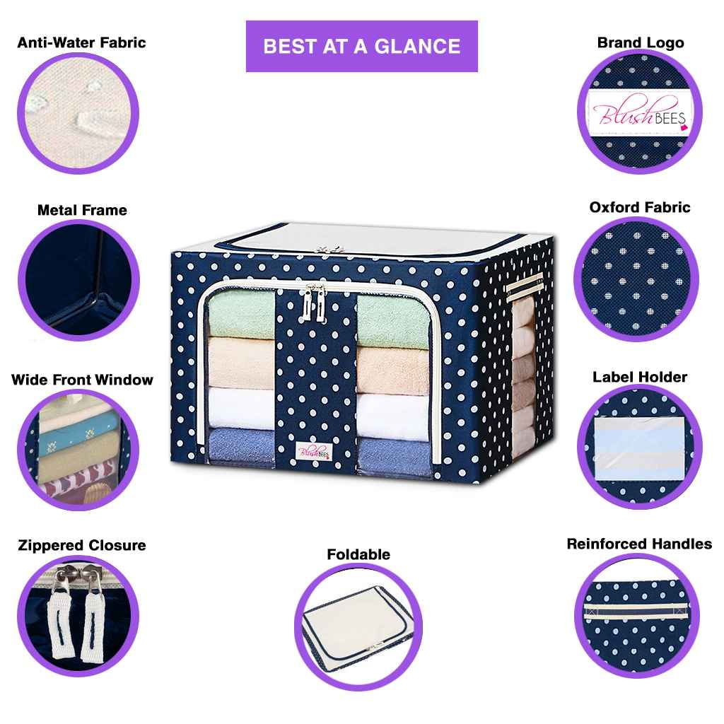 Sxtiyou Oxford Fabric Collapsible Storage Boxes for Clothes/Quilts/Linen with Metal Supports