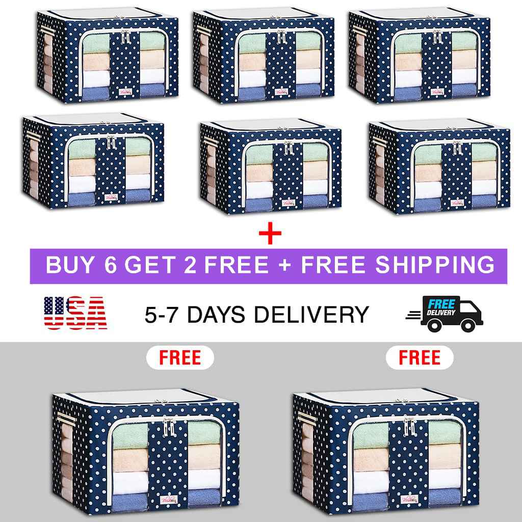 Sxtiyou Oxford Fabric Collapsible Storage Boxes for Clothes/Quilts/Linen with Metal Supports