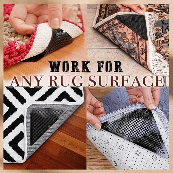 Reusable Corner Area Carpet Rug Grippers - Rubber Anti Curling Non Slip Skid Pads